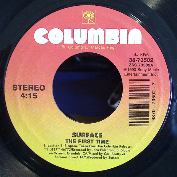 Surface : The First Time (7", Single, Styrene, Car)