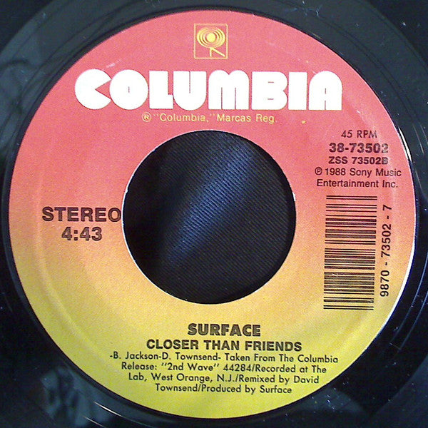 Surface : The First Time (7", Single, Styrene, Car)