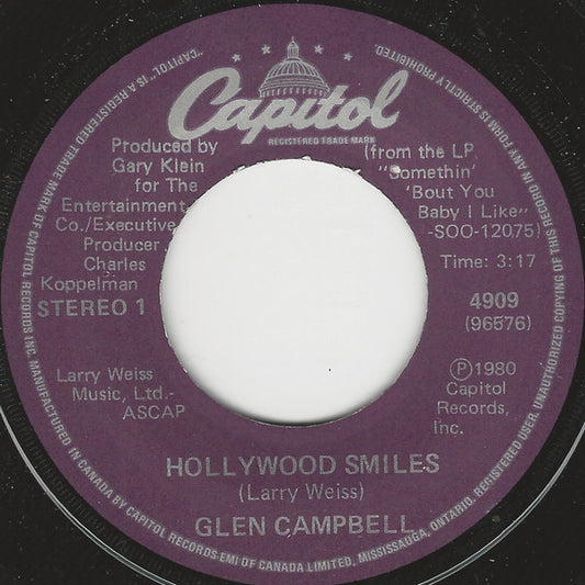 Glen Campbell : Hollywood Smiles / Hooked On Love (7", Single)