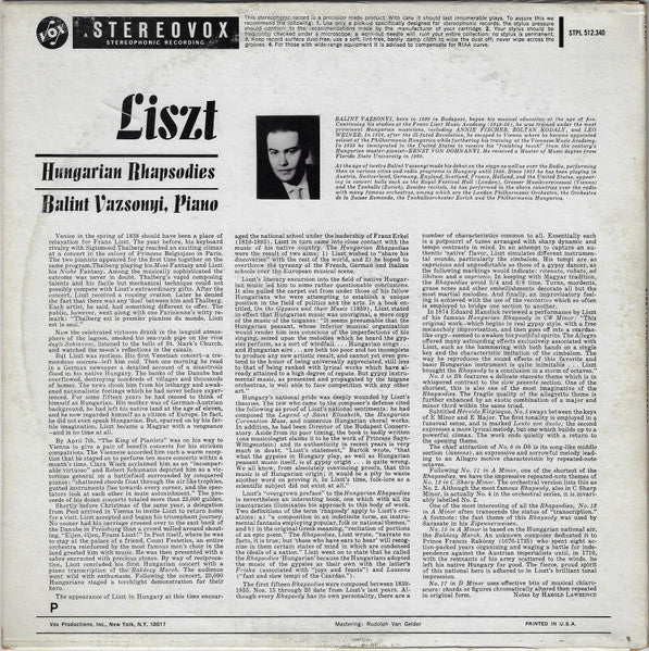 Franz Liszt, Bálint Vázsonyi : Hungarian Rhapsodies (LP)