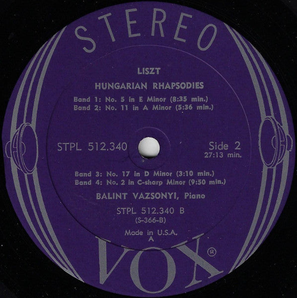Franz Liszt, Bálint Vázsonyi : Hungarian Rhapsodies (LP)
