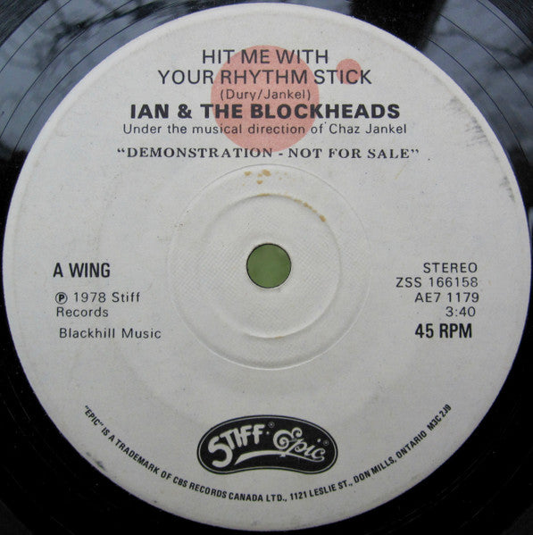 Ian Dury And The Blockheads : Hit Me With Your Rhythm Stick (7", Promo)