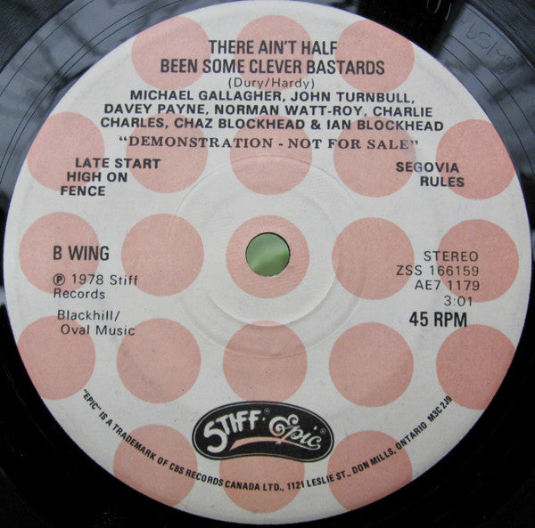 Ian Dury And The Blockheads : Hit Me With Your Rhythm Stick (7", Promo)