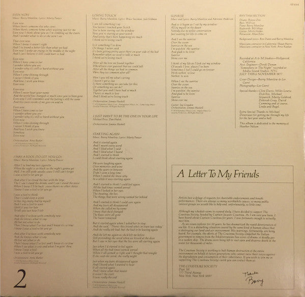 Barry Manilow : Even Now (LP, Album)