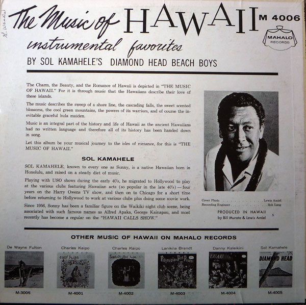 Sol Kamahele*, Diamond Head Beach Boys : The Music Of Hawaii (LP, Mono)
