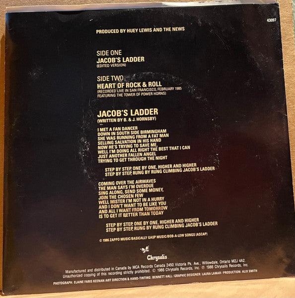 Huey Lewis And The News* : Jacob's Ladder (7", Single)