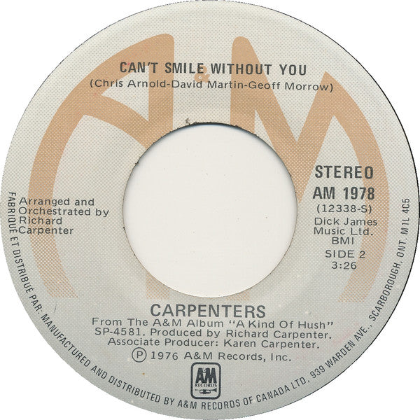 Carpenters : Calling Occupants Of Interplanetary Craft (The Recognized Anthem Of World Contact Day) (7", Single)