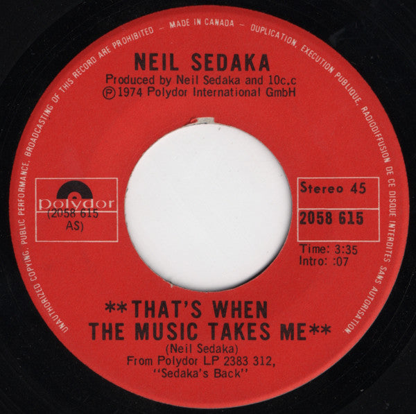 Neil Sedaka : That's When The Music Takes Me (7", Single)