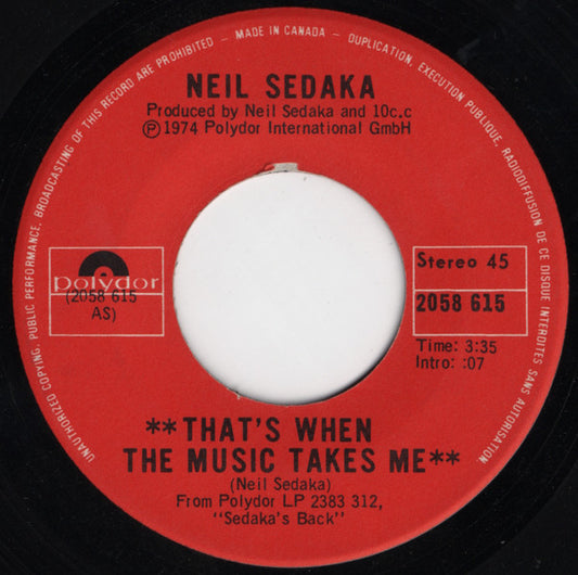 Neil Sedaka : That's When The Music Takes Me (7", Single)