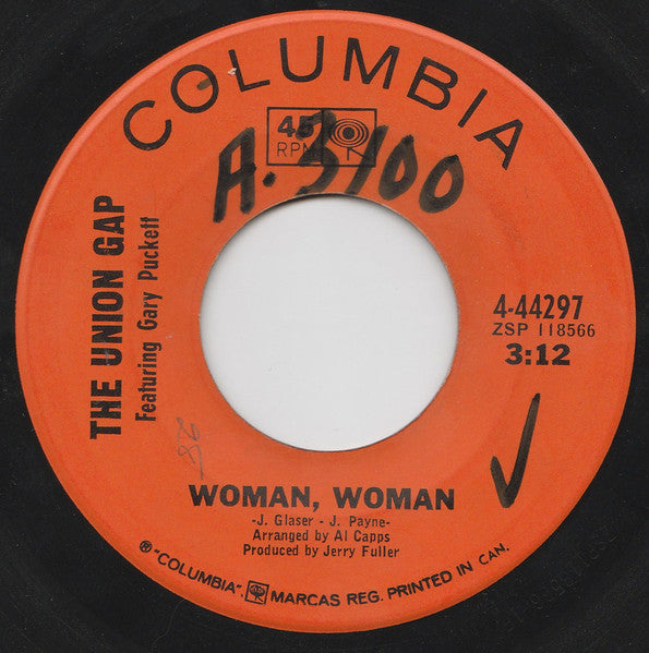 The Union Gap Featuring Gary Puckett* : Woman, Woman / Don't Make Promises (7", Single)