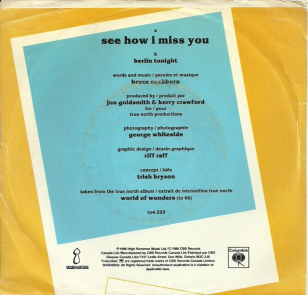 Bruce Cockburn : See How I Miss You (7")
