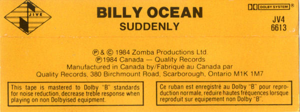 Billy Ocean : Suddenly (Cass, Album)