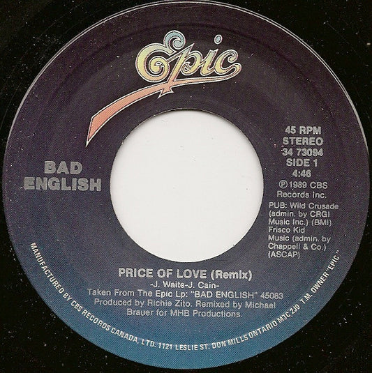 Bad English : Price Of Love (Remix) (7", Single)