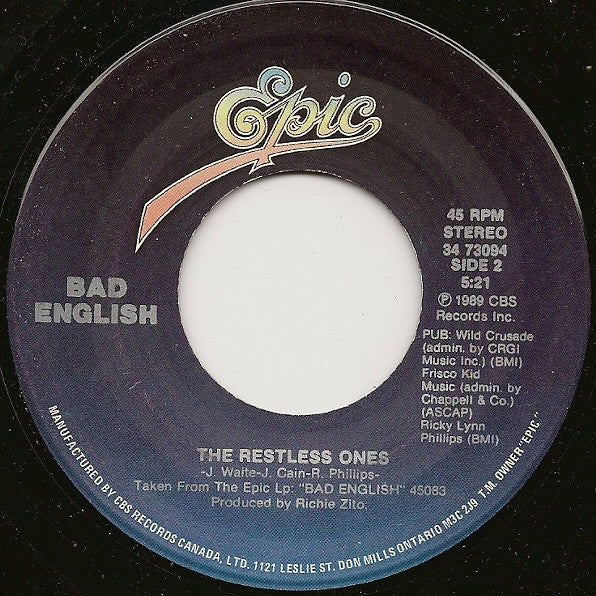 Bad English : Price Of Love (Remix) (7", Single)