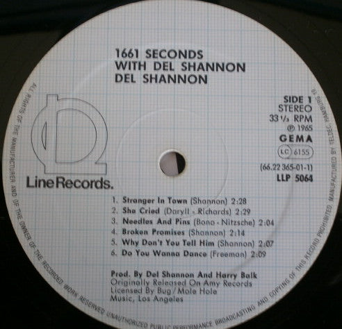 Del Shannon : One Thousand Six Hundred Sixty One Seconds With Del Shannon (LP, RE)