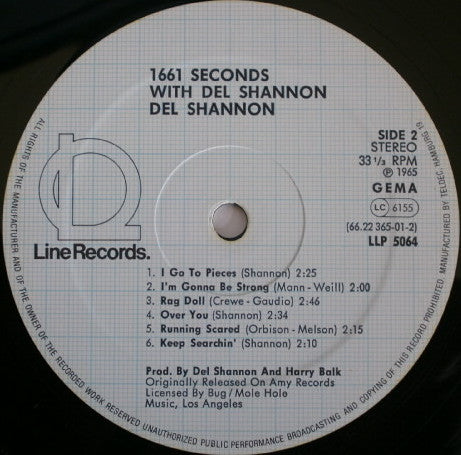 Del Shannon : One Thousand Six Hundred Sixty One Seconds With Del Shannon (LP, RE)