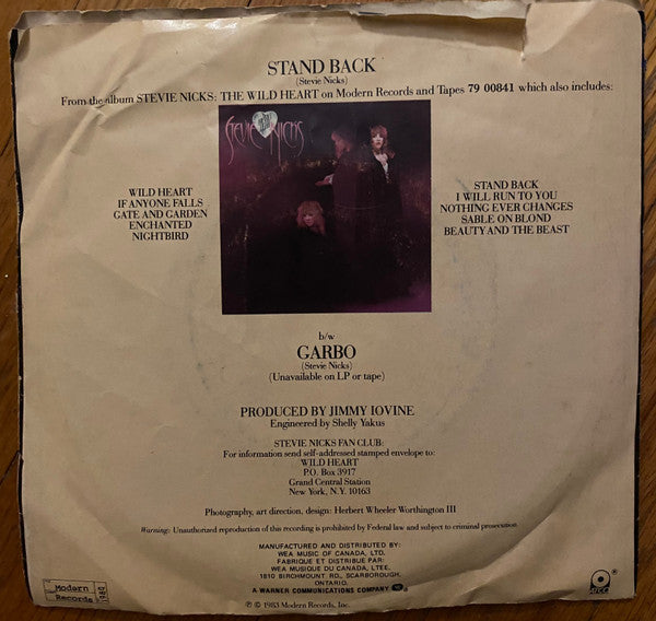 Stevie Nicks : Stand Back (7", Single)