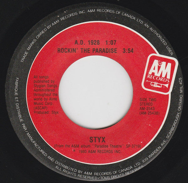 Styx : Don't Let It End (7", Single)