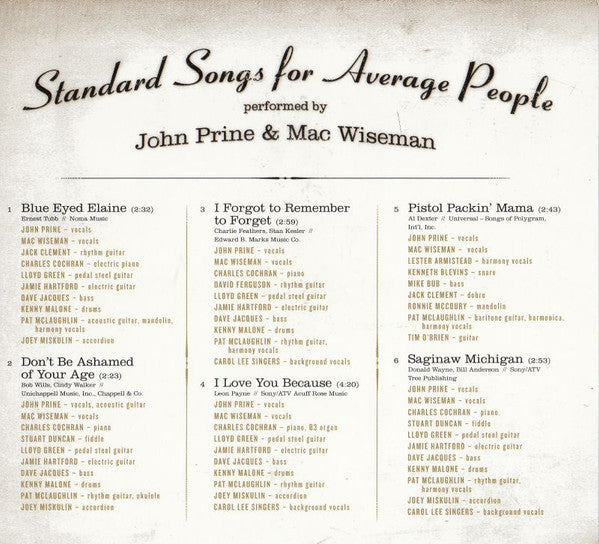 John Prine & Mac Wiseman : Standard Songs For Average People (CD, Album, Dig)