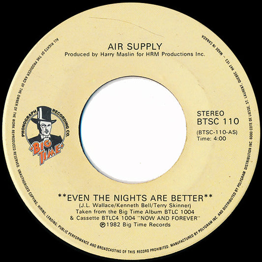 Air Supply : Even The Nights Are Better (7", Single)