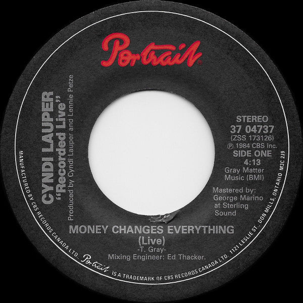 Cyndi Lauper : Money Changes Everything (Live) (7", Single)