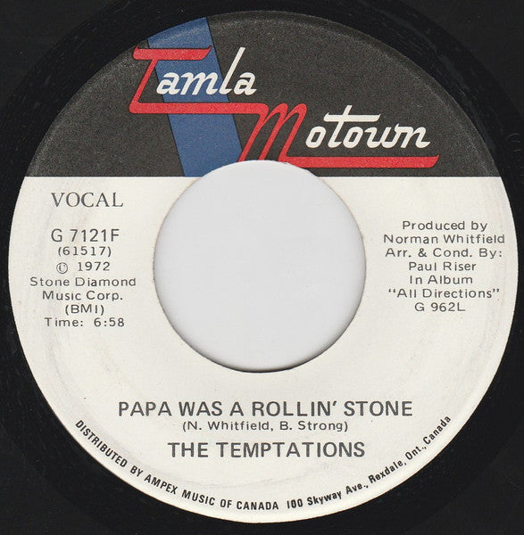 The Temptations : Papa Was A Rollin' Stone (7")