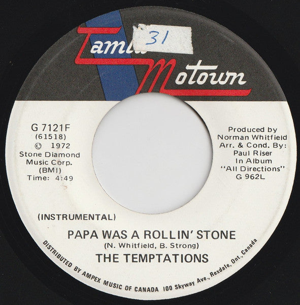 The Temptations : Papa Was A Rollin' Stone (7")