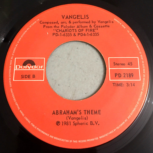 Vangelis : Chariots Of Fire (7")