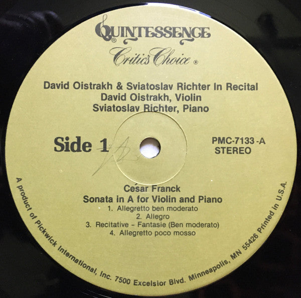 David Oistrach And Sviatoslav Richter, César Franck / Johannes Brahms : In Recital (LP, Album, RE)