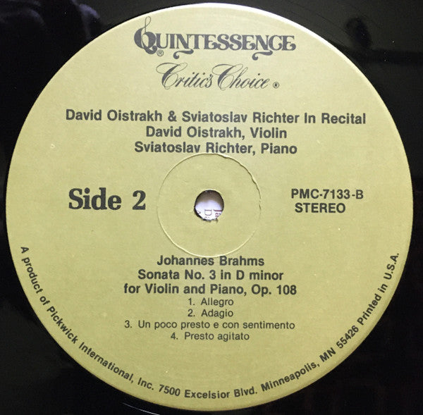 David Oistrach And Sviatoslav Richter, César Franck / Johannes Brahms : In Recital (LP, Album, RE)