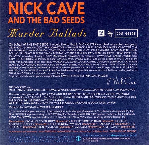 Nick Cave And The Bad Seeds* : Murder Ballads (CD, Album, Club, M/Print)
