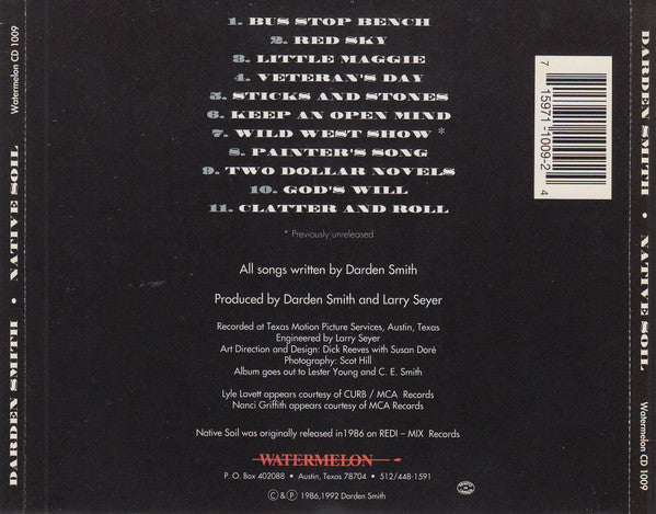 Darden Smith : Native Soil (CD, Album, RE)