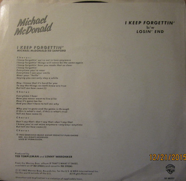 Michael McDonald : I Keep Forgettin' (7")