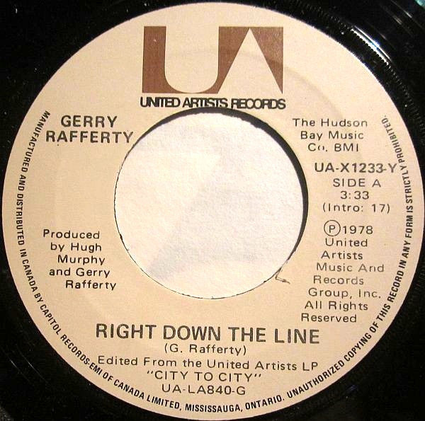 Gerry Rafferty : Right Down The Line (7", Single)