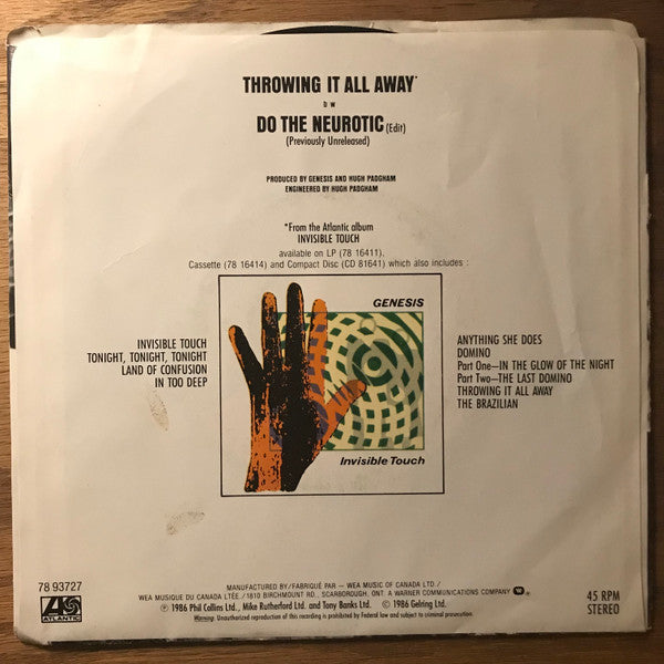 Genesis : Throwing It All Away (7", Single, CBS)