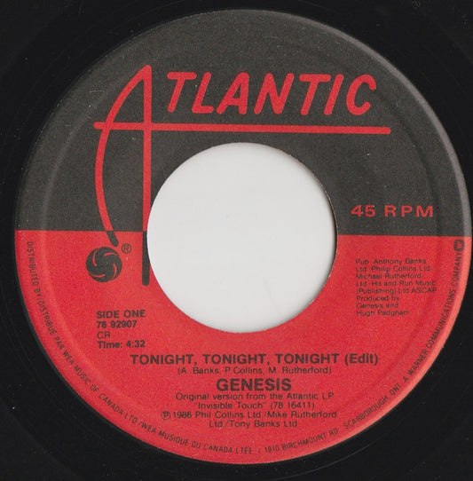 Genesis : Tonight, Tonight, Tonight (7", Single)