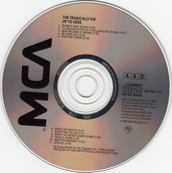 The Tragically Hip : Up To Here (CD, Album, RE)