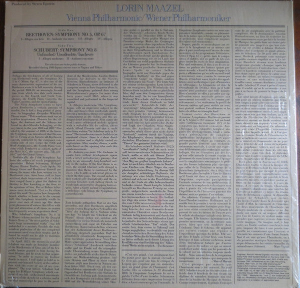 Lorin Maazel, Ludwig van Beethoven, Franz Schubert, Wiener Philharmoniker : Symphony No. 5, Op. 67 / Symphony No. 8 Unfinished (LP, Album, Club, Car)