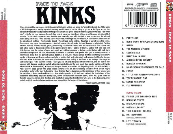 The Kinks : Face To Face (CD, Album, Mono, RE, RM, PMD)