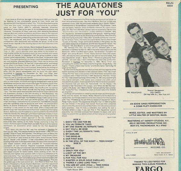 The Aquatones : Sing For "You" (LP, Album, RE)