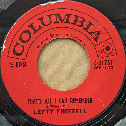 Lefty Frizzell : That's All I Can Remember / What You Gonna Do, Leroy? (7", Single)
