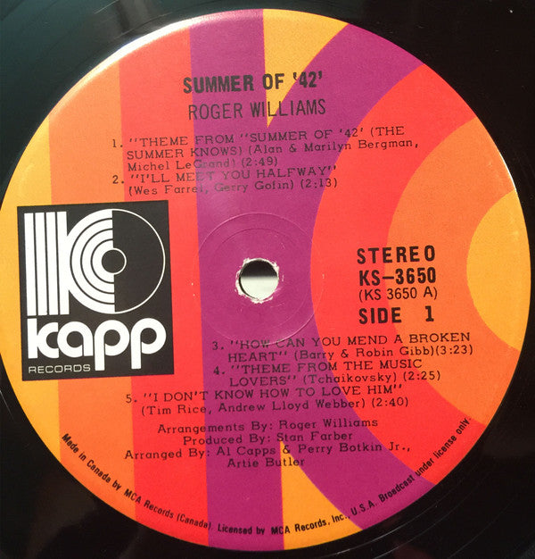 Roger Williams (2) : Summer Of '42 (The Summer Knows) (LP, Album)