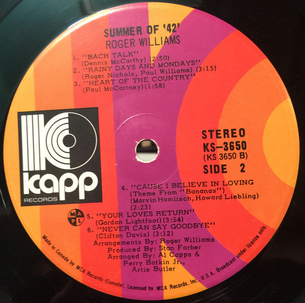 Roger Williams (2) : Summer Of '42 (The Summer Knows) (LP, Album)