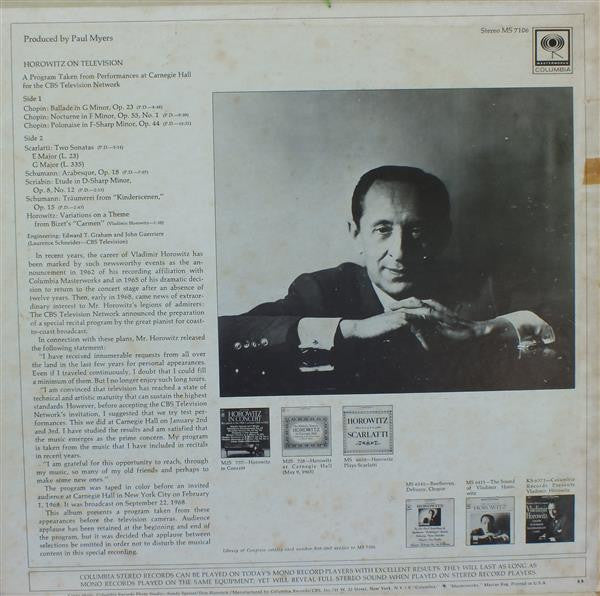 Horowitz* : Horowitz On Television (LP, Album)