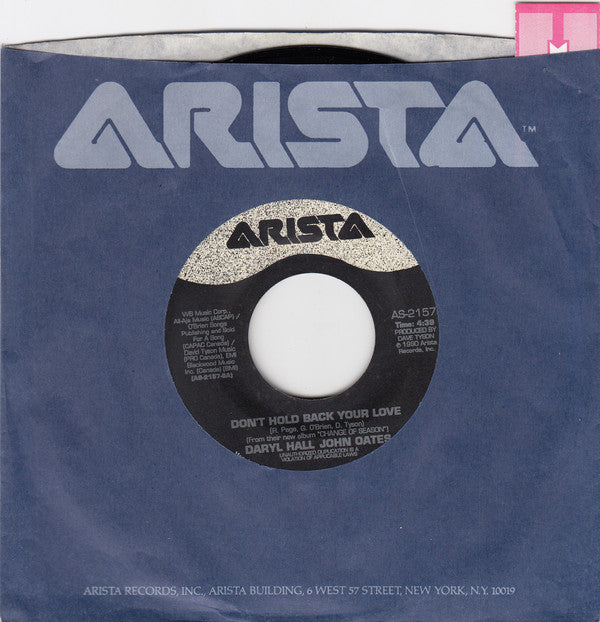 Daryl Hall & John Oates : Don't Hold Back Your Love (7", Single)