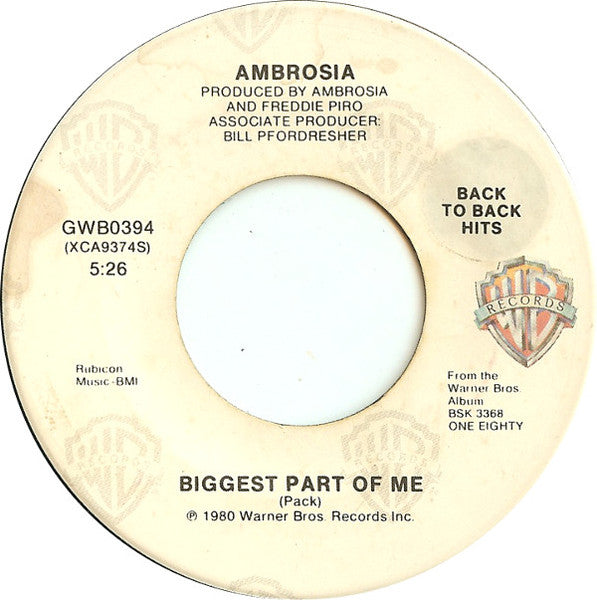 Ambrosia (2) : Biggest Part Of Me / You're The Only Woman (You & I) (7", RE)