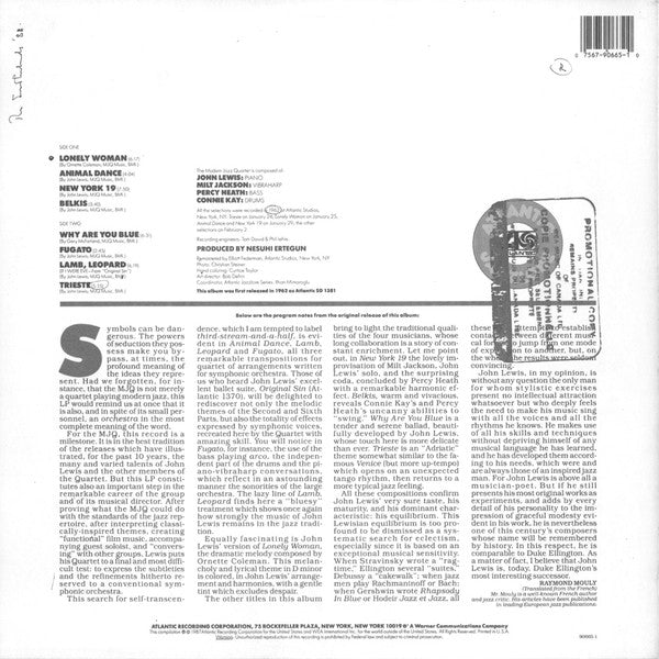 The Modern Jazz Quartet : Lonely Woman (LP, Album, RE)