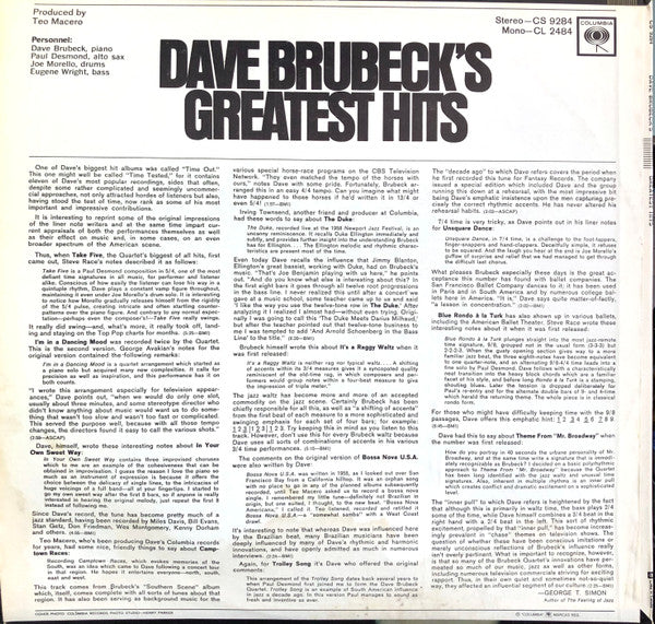 Dave Brubeck : Dave Brubeck's Greatest Hits (LP, Comp)