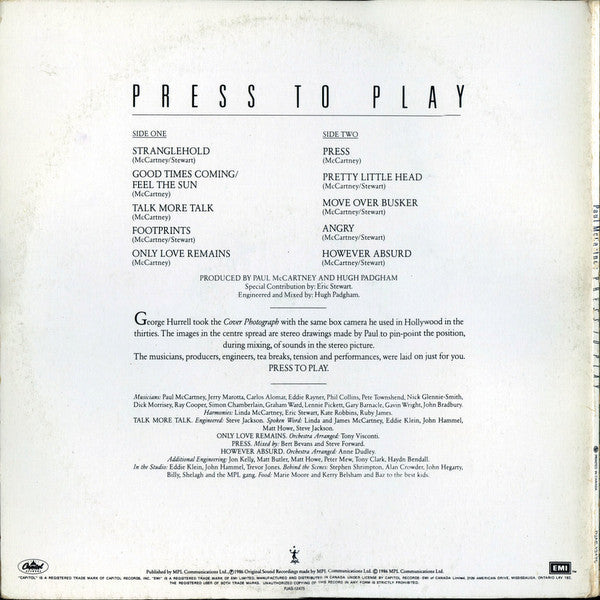 Paul McCartney : Press To Play (LP, Album, Gat)