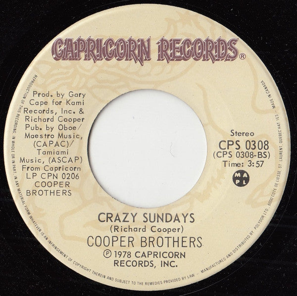 Cooper Brothers : The Dream Never Dies  (7", Single)